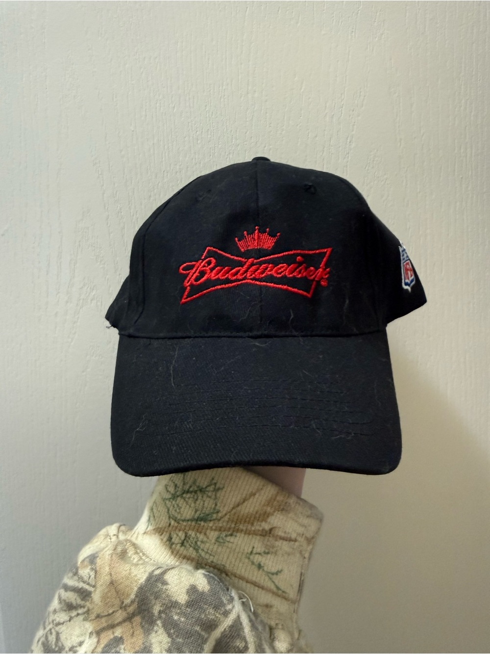 Vintage Budweiser Black Hat with Red Embroidered Logo